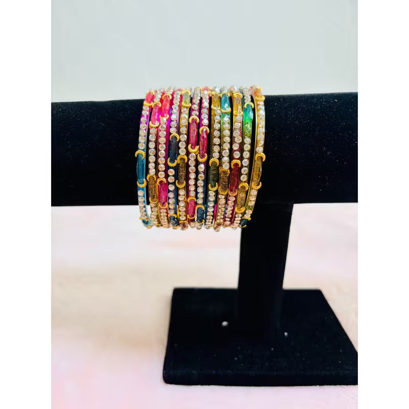 12-Piece Multicolor Crystal Bangle Set, Women's Stackable Bracelets with Decorative Stone Accents