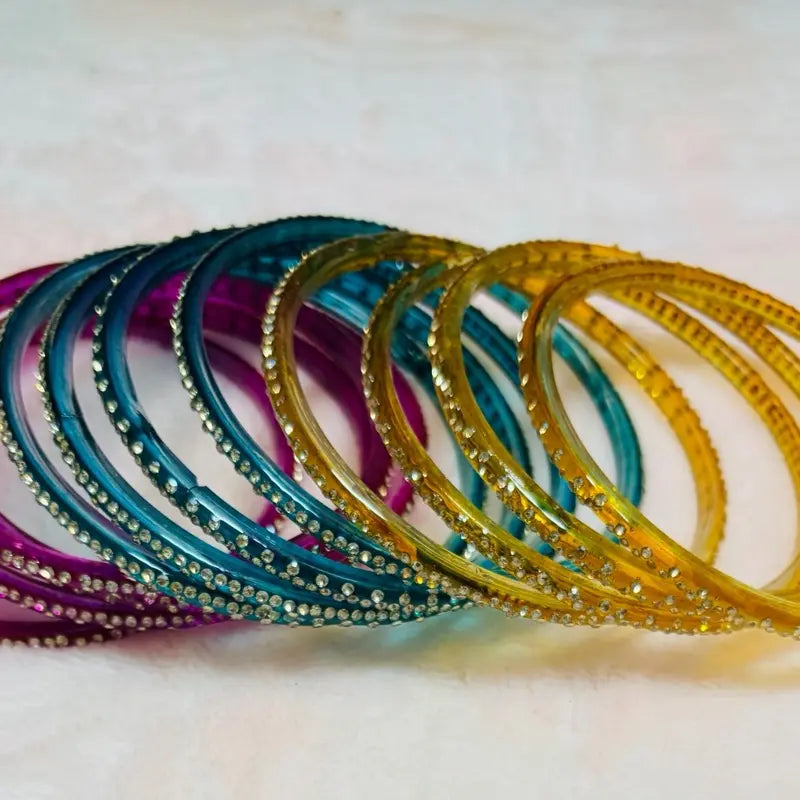 12PC Rhinestone Crystal Churiyan Bangle Set Women’s Stackable Bracelets 2.4 2.6 2.8