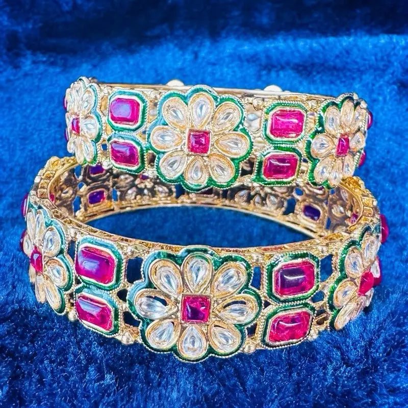 Royal Floral Heritage Kada: Handcrafted Gold-Plated Meenakari & Kundan Bangles