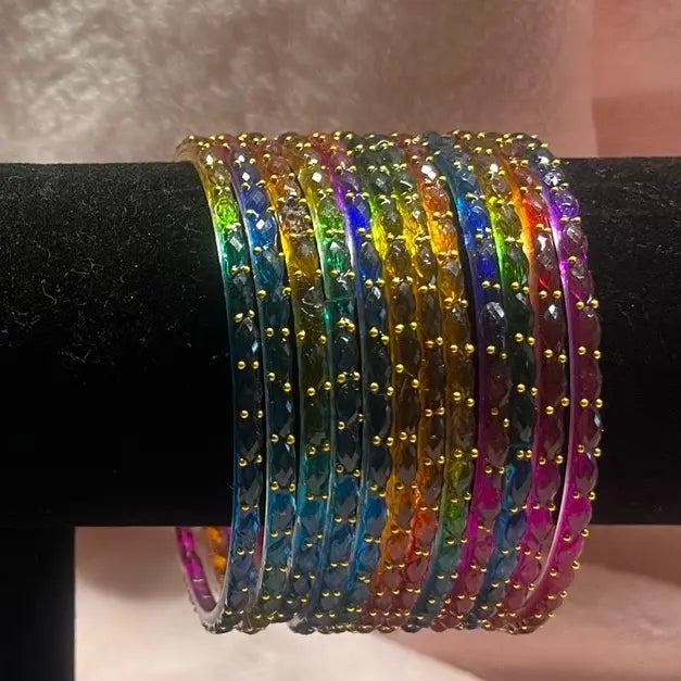 Vibrant Style Set: 12 Kashmiri Raindrop Glass Bangles