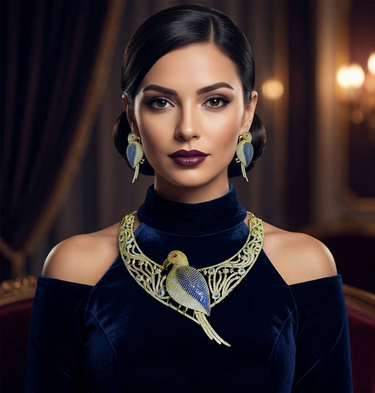 Unique Statement Parrot Design Necklace and Earring Set, Creative Animal-Inspired Jewelry for Parties and Special Occasions