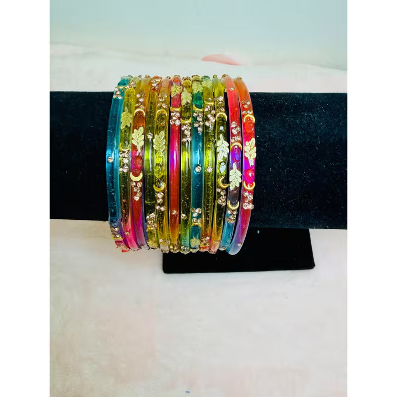 12-Piece Multicolor Crystal Bangle Set, Women's Stackable Bracelets with Decorative Stone Accents