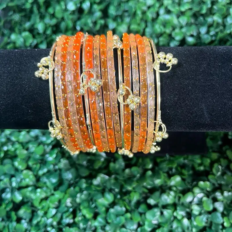 Vibrant Style Set: Kashmiri Glass Bangles & Gold-Tone Accent Pieces, Size 2•10