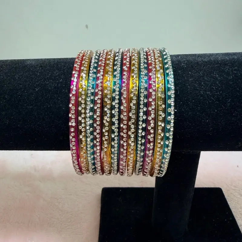 12PC Rhinestone Crystal Churiyan Bangle Set Women’s Stackable Bracelets 2.4 2.6 2.8