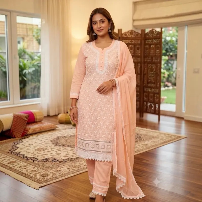 3pc Pure Cotton Indian Suit Set | Soft & Breathable Traditional Wear handmade