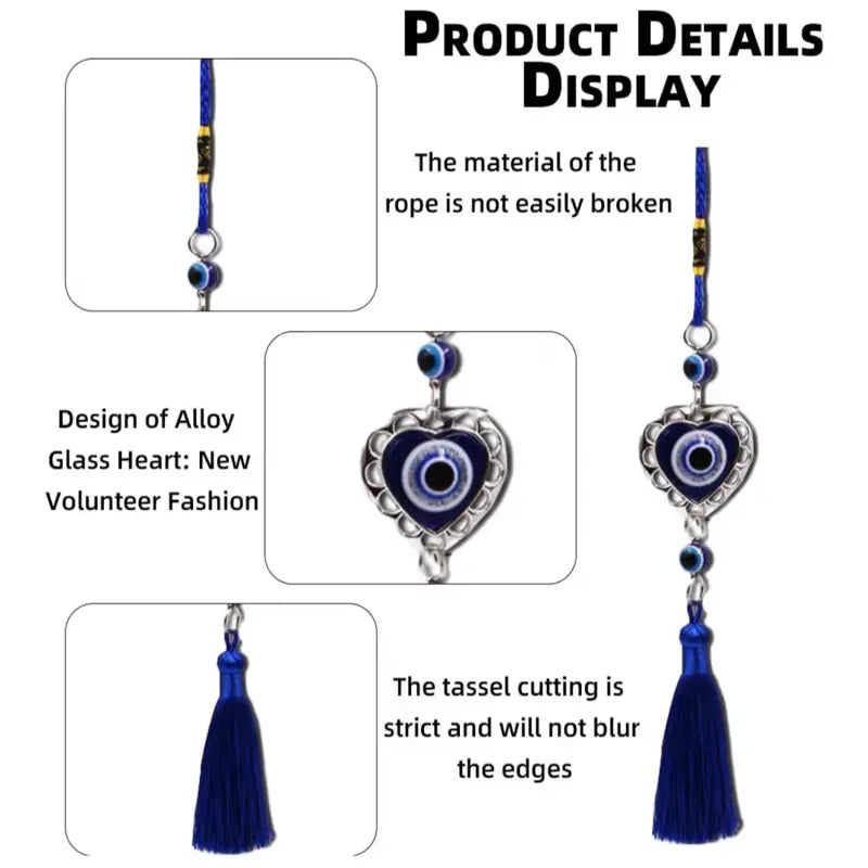 Lucky B-Heart Evil Eye Car Hanging Ornament – Blue Eye Charm Pendant for Rear-View Mirror, Protective Car Interior Decoration & Gift for Women and Men