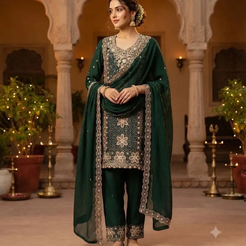 Heavy Embroidered Fersi Salwar Suit Designer 3pc Sharara Set (Size 44) | Luxury Ethnic Wear for Weddings, Festivals & Party