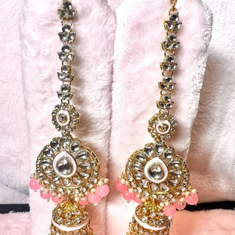 Pink Traditional Maroon & Gold Kundan Bridal Set Heavy Choker Jhumka Earrings Maang Tikka Passa and Nath Full Dulhan Jewelry Collection