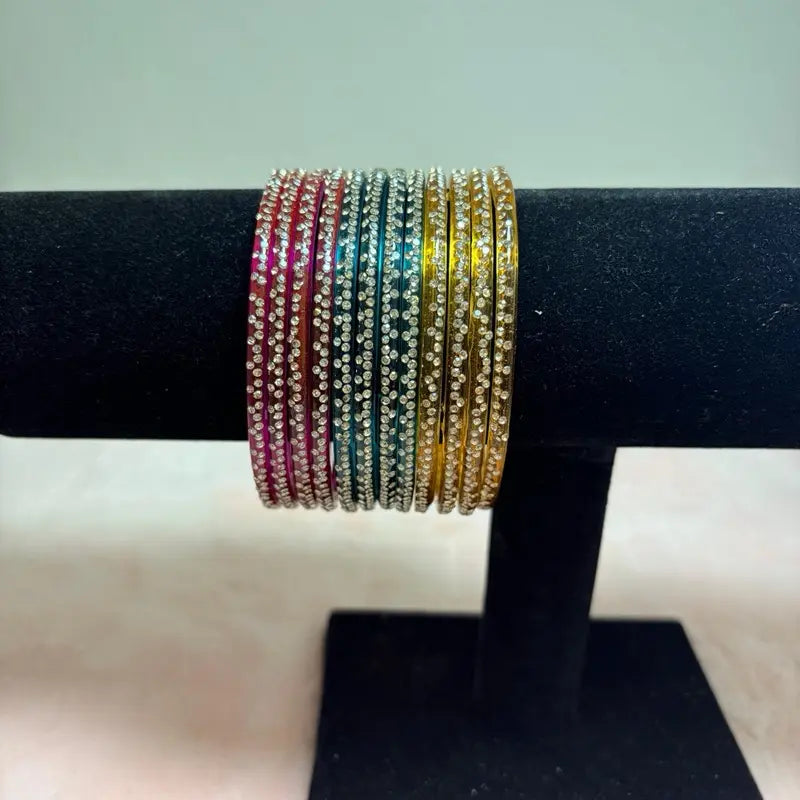 12PC Rhinestone Crystal Churiyan Bangle Set Women’s Stackable Bracelets 2.4 2.6 2.8