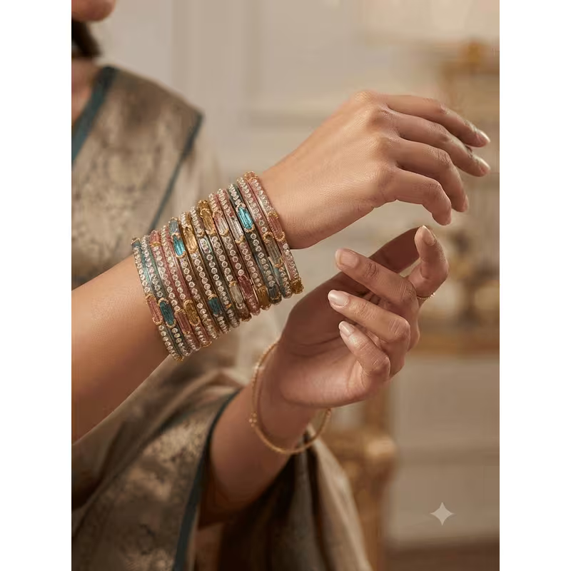 12-Piece Multicolor Crystal Bangle Set, Women's Stackable Bracelets with Decorative Stone Accents