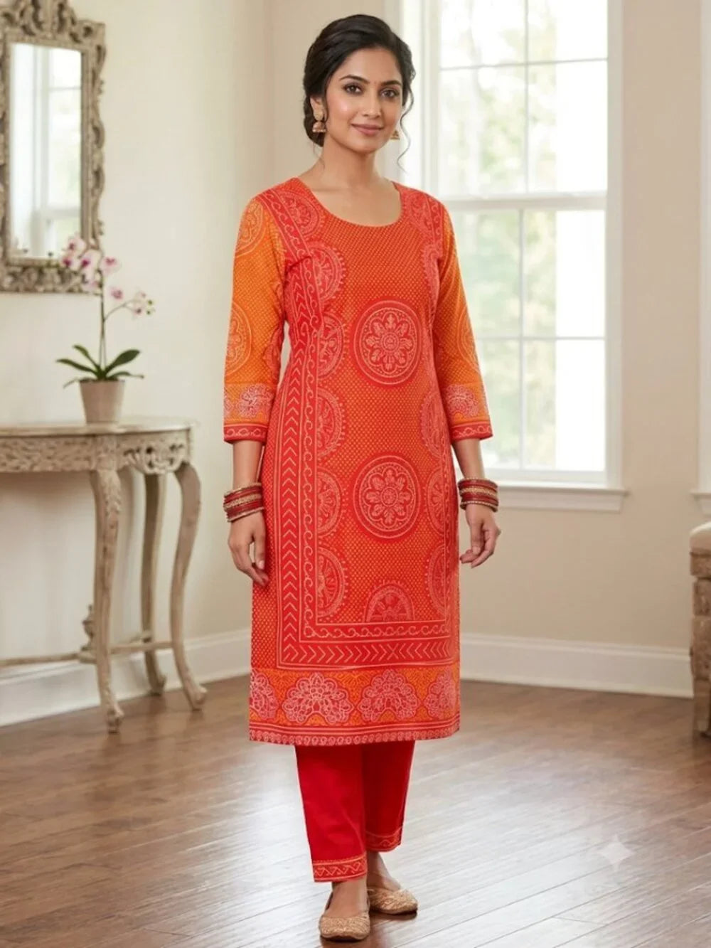 Women's Printed Kurta Set with Dupatta Elegant Three-Piece Outfit Ethnic Traditional Wear