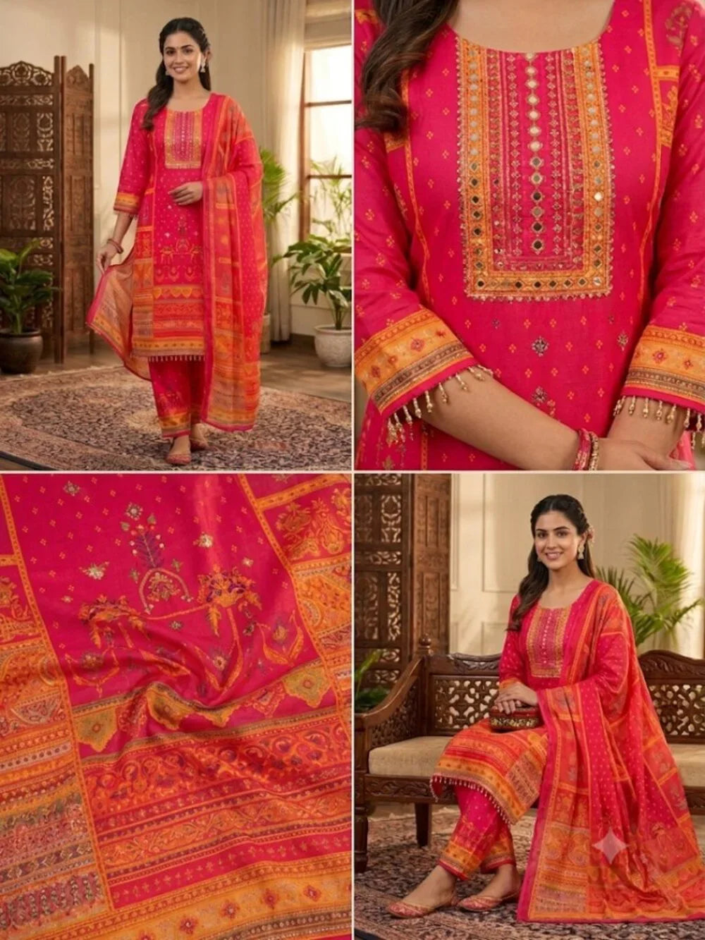 Women's Printed Kurta Set with Dupatta Elegant Three-Piece Outfit Ethnic Traditional Wear