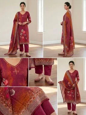 Women's Floral Print Kurta Set with Dupatta Elegant Three-Piece Outfit Ethnic We