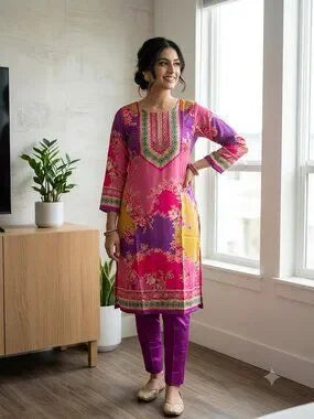 Women's Floral Print Kurta Set with Dupatta Elegant Three-Piece Outfit Ethnic Wear Trousers and Casual Kurti Set Traditional Festive Wear