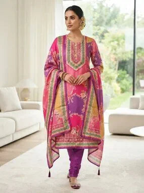 Women's Floral Print Kurta Set with Dupatta Elegant Three-Piece Outfit Ethnic Wear Trousers and Casual Kurti Set Traditional Festive Wear
