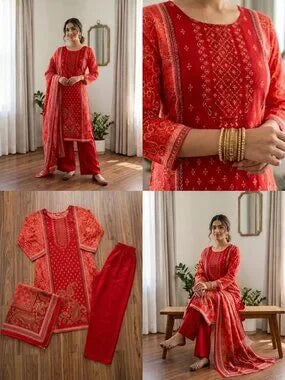 Women's Printed Kurta Set with Dupatta Elegant Three-Piece Outfit Ethnic Wear