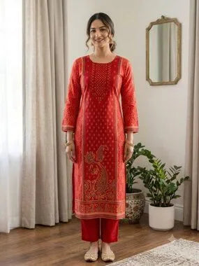 Women's Printed Kurta Set with Dupatta Elegant Three-Piece Outfit Ethnic Wear