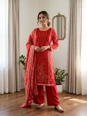 Women's Printed Kurta Set with Dupatta Elegant Three-Piece Outfit Ethnic Wear