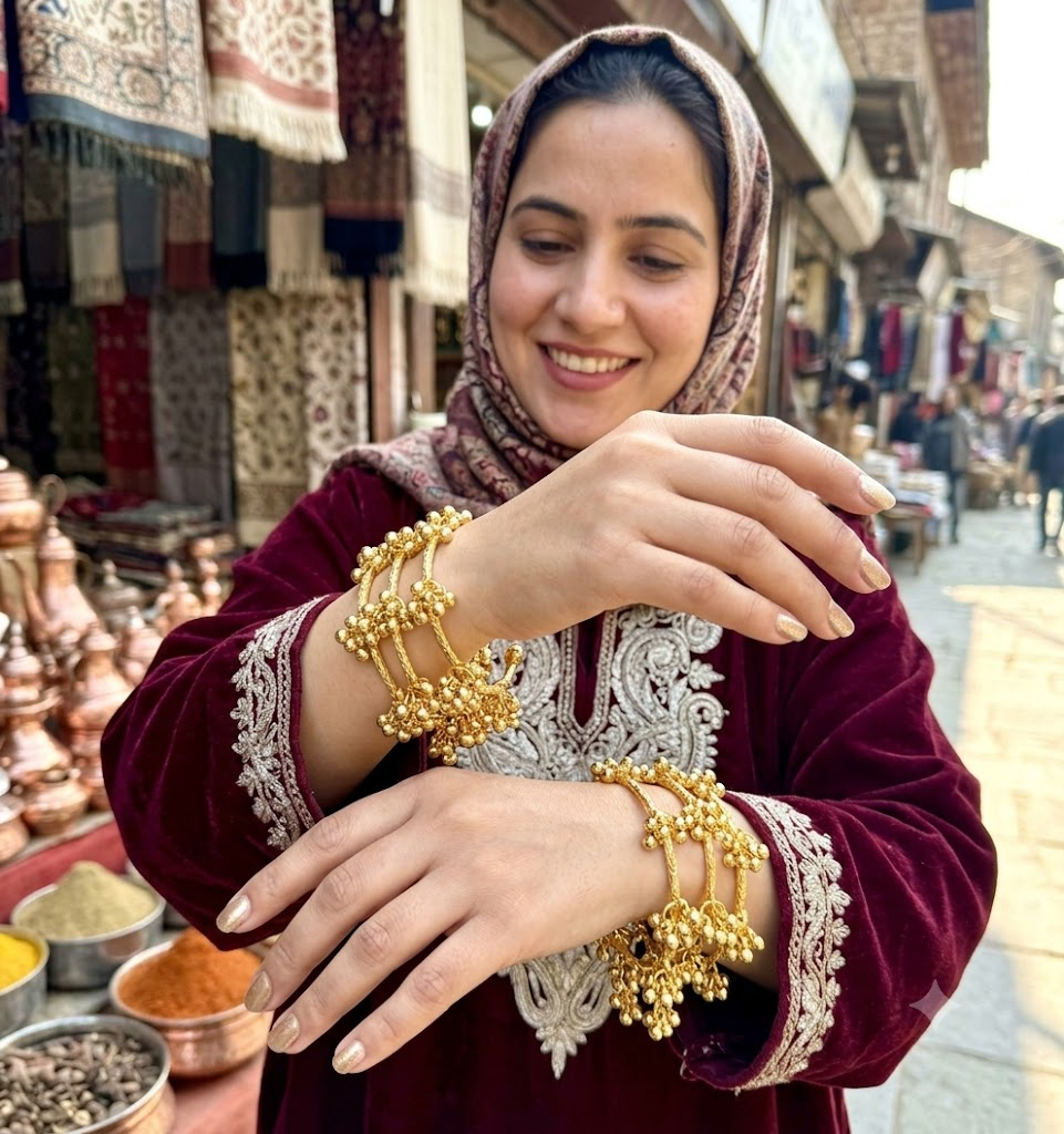4pcs Traditional Kashmiri Adjustable Bangle Set with Hanging Ghungroo Style Bead Clusters - Ethnic Statement Jewelry