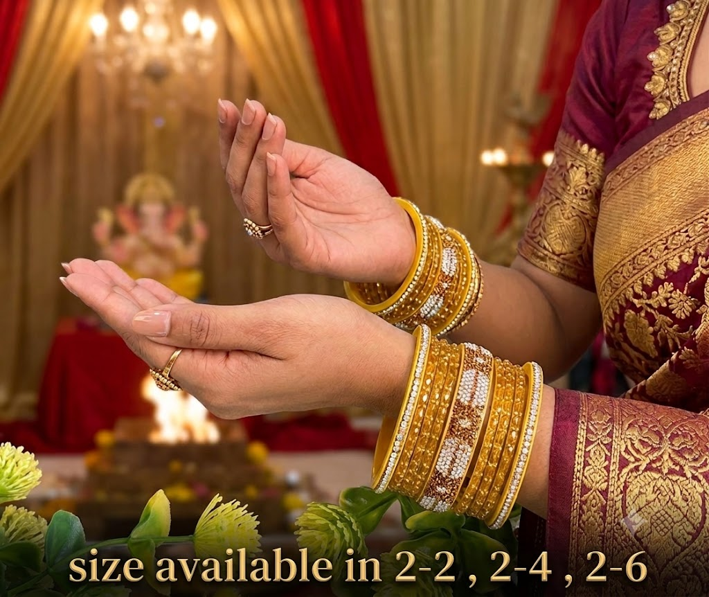 Ornate Traditional Bangle Set with Intricate Kundan Work and Stone Accents - Statement Jewelry for Weddings and Festivals
