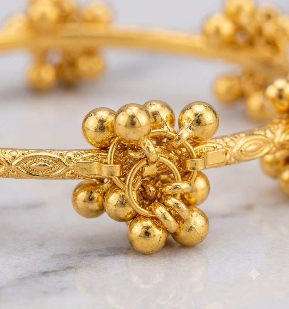 4pcs Traditional Kashmiri Adjustable Bangle Set with Hanging Ghungroo Style Bead Clusters - Ethnic Statement Jewelry